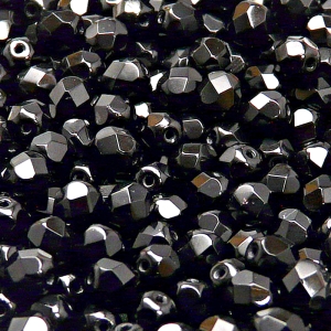 50pcs Czech Fire Polished Faceted Glass Beads Round 6mm Jet