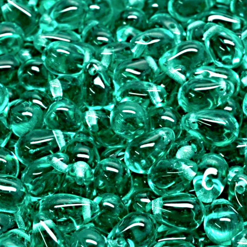 30pcs Czech Pressed Glass Teardrop Beads 6x9mm Green Aquamarine