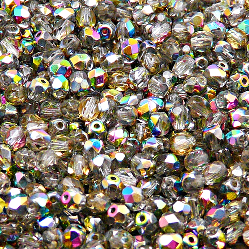 100pcs Czech Fire Polished Faceted Glass Beads Round 4mm Crystal Vitrail