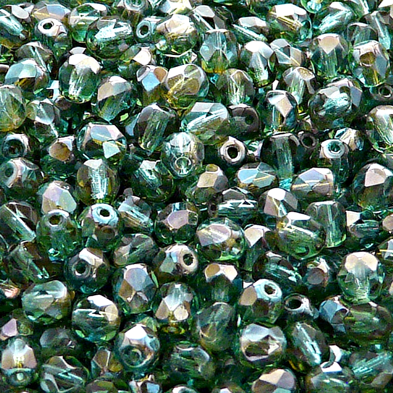 80pcs Czech Fire Polished Faceted Glass Beads Round 5mm Light Green Aquamarine Celsian