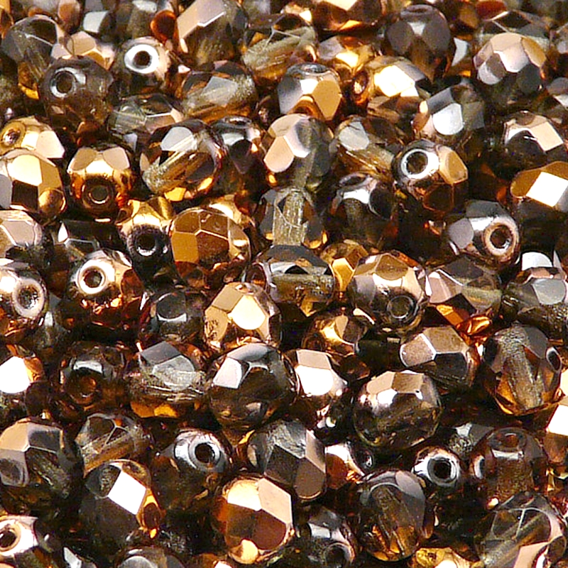 50pcs Czech Fire Polished Faceted Glass Beads Round 6mm Black Diamond Sun Set