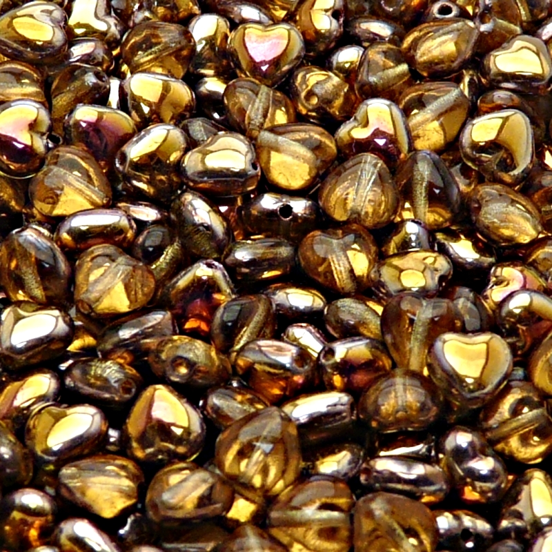 50pcs Czech Pressed Glass Heart Beads 6mm Topaz Gold Capri