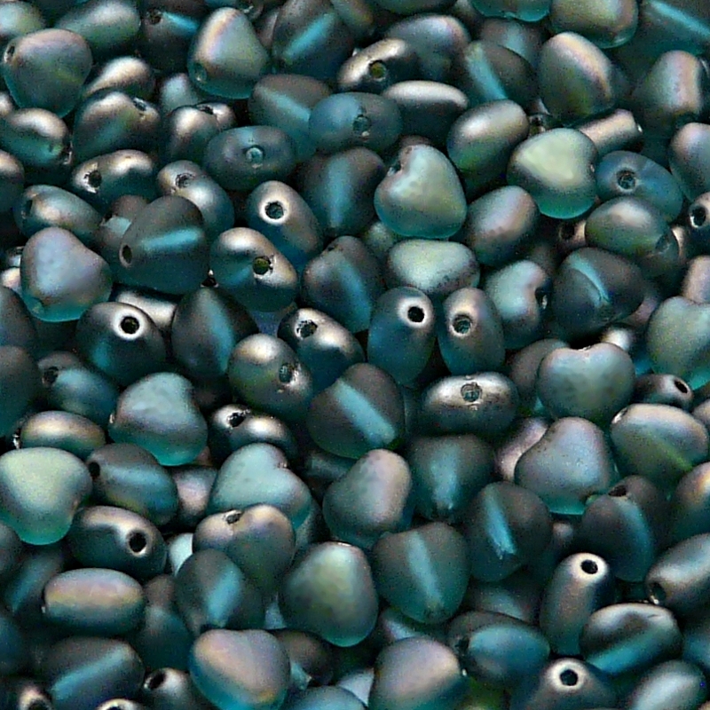 50pcs Czech Pressed Glass Heart Beads 6mm Aquamarine Celsian Matte