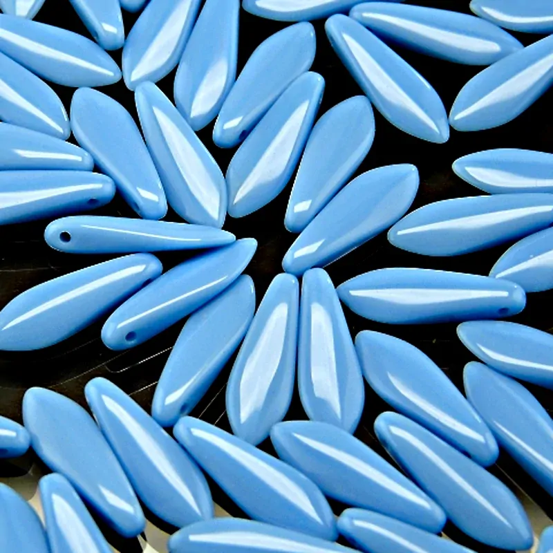 30pcs Czech Pressed Glass Dagger Beads 5x16mm Opaque Turquoise Blue