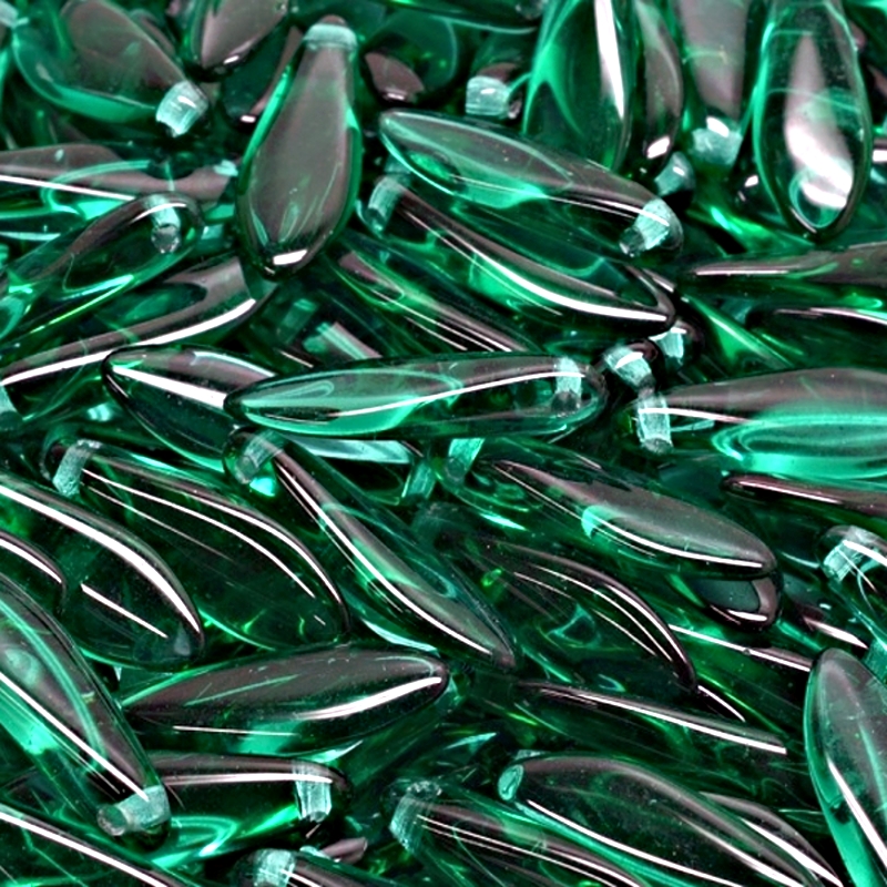 30pcs Czech Pressed Glass Dagger Beads 5x16mm Emerald