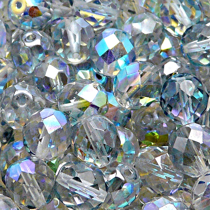 10pcs Czech Fire Polished Faceted Glass Beads Round 10mm Crystal Blue Rainbow