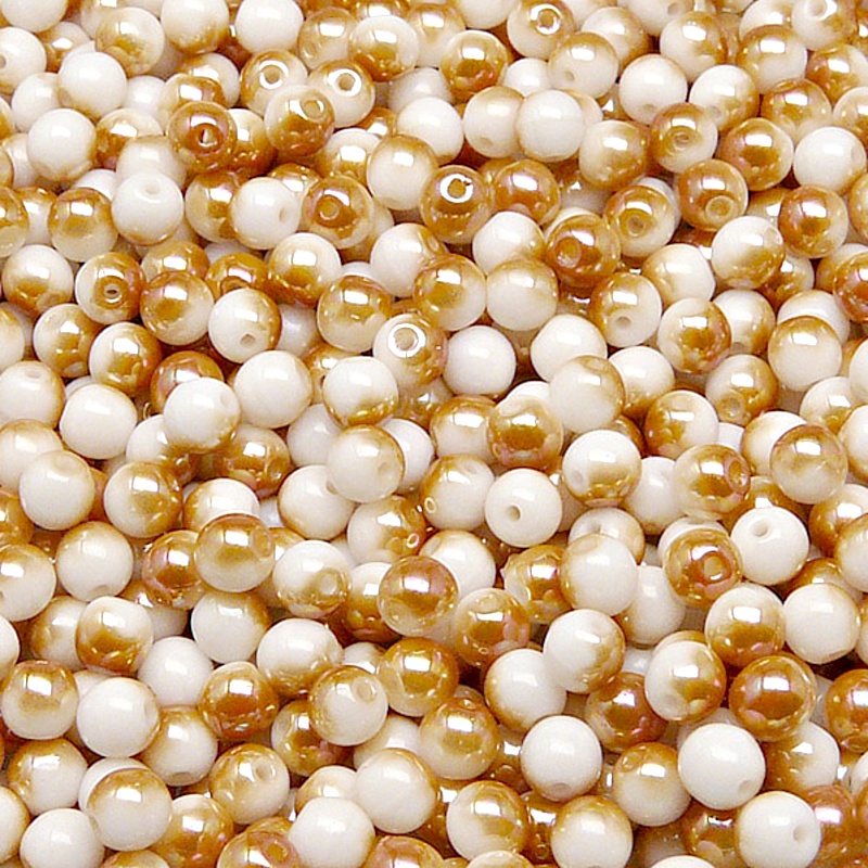 100pcs Czech Pressed Glass Round Beads 4mm Opaque Chalk White Apricot