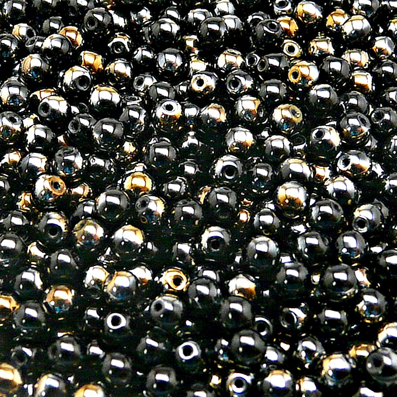 100pcs Czech Pressed Glass Round Beads 4mm Jet Valentinit