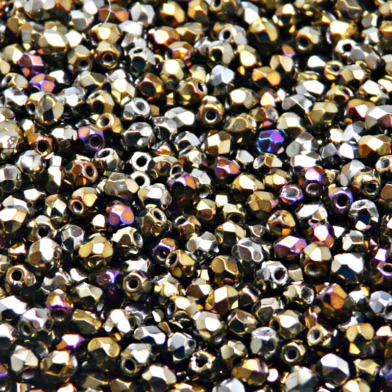 100pcs Czech Fire Polished Faceted Glass Beads Round 3mm Jet Brown Iris