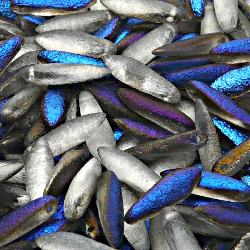 20pcs Czech Pressed Glass Dagger Beads 5x16mm Crystal Azuro Etched