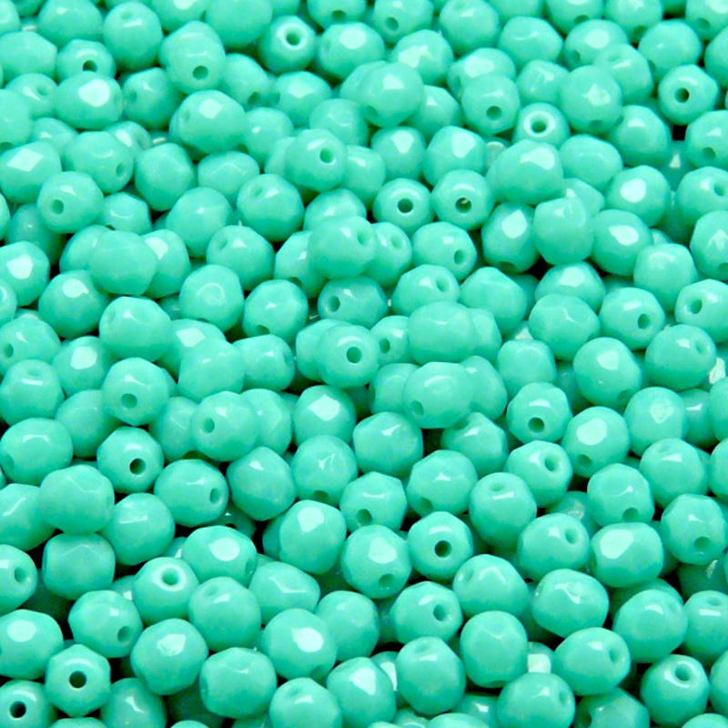 100pcs Czech Fire Polished Faceted Glass Beads Round 4mm Opaque Turquoise Green