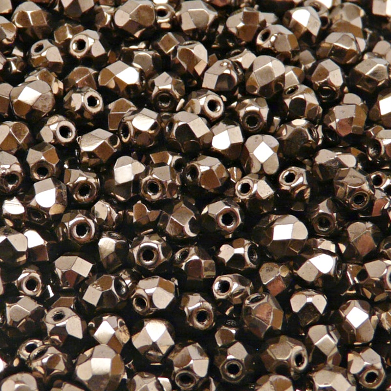 80pcs Czech Fire Polished Faceted Glass Beads Round 5mm Jet Copper Luster