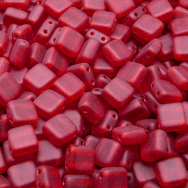 40pcs Czech Two Hole Pressed Glass Tile Beads 6mm Ruby Matte