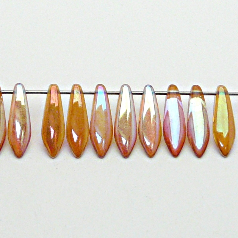 30pcs Czech Pressed Glass Dagger Beads 5x16mm Crystal Orange Rainbow
