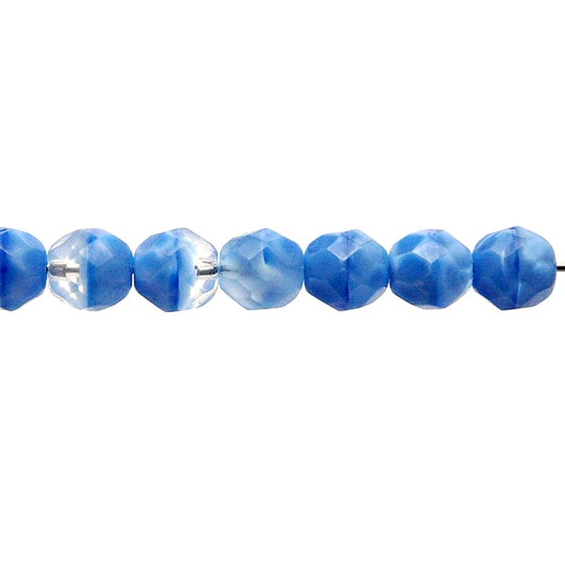 25pcs Czech Fire Polished Faceted Glass Beads Round 8mm Aqua Striped Moonlight (66020)