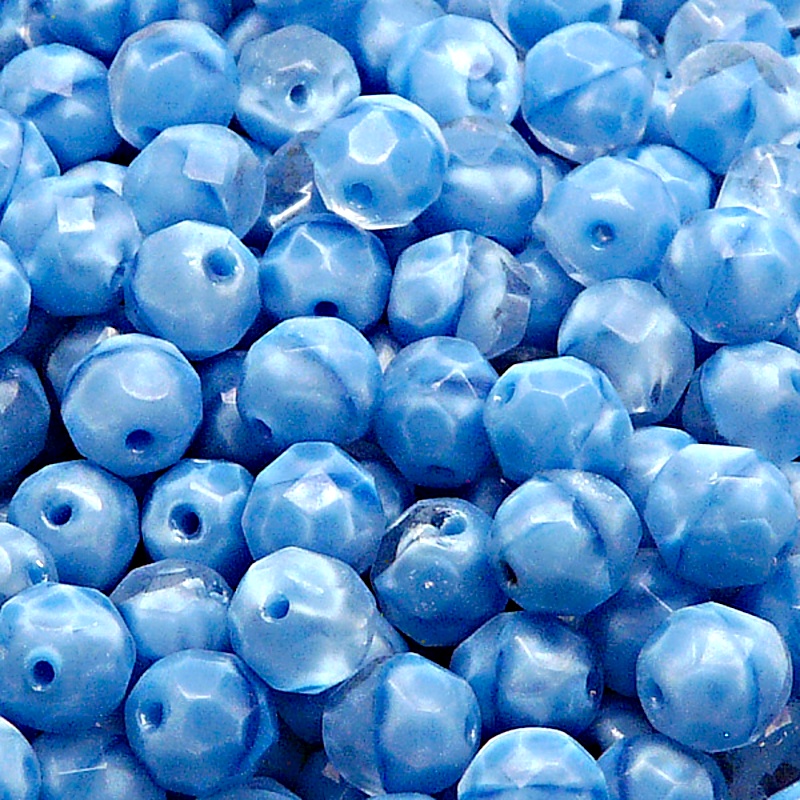 25pcs Czech Fire Polished Faceted Glass Beads Round 8mm Aqua Striped Moonlight (66020)