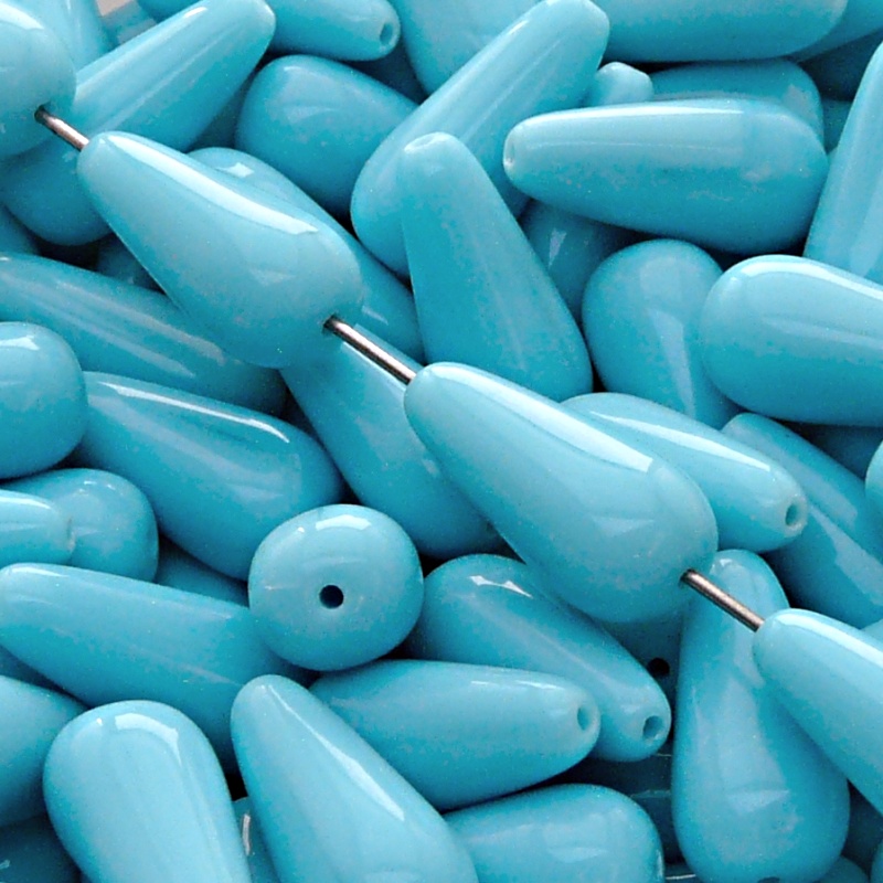8pcs Czech Pressed Glass Drop Beads 20x9mm Opaque Turquoise Blue