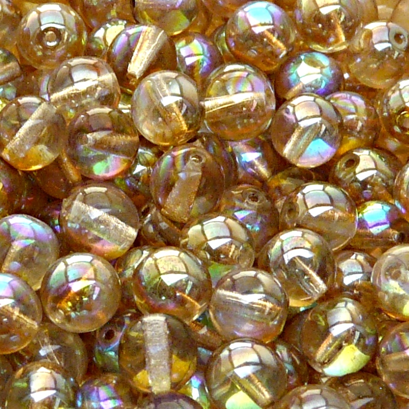 25pcs Czech Pressed Glass Round Beads 8mm Crystal Brown Rainbow
