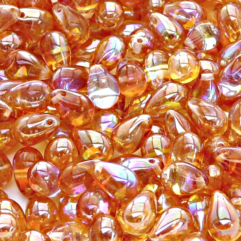 30pcs Czech Pressed Glass Teardrop Beads 6x9mm Crystal Orange Rainbow