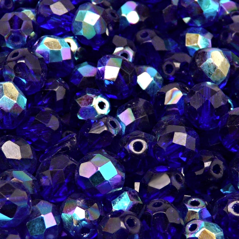 25pcs Czech Fire Polished Faceted Glass Beads Round 8mm Cobalt Blue AB