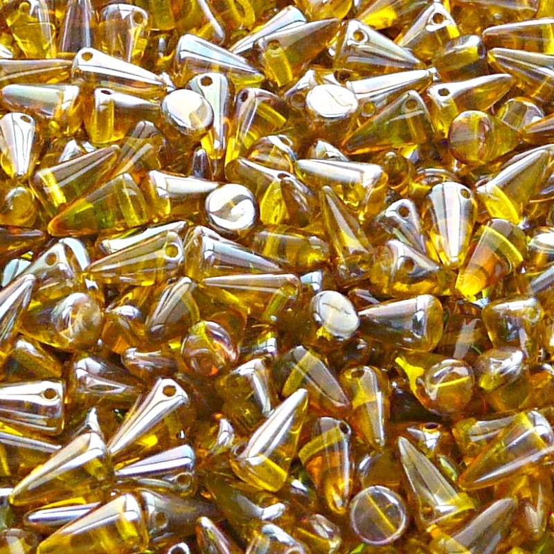 50pcs Czech Pressed Glass Spike Beads 5x8mm Amber Celsian