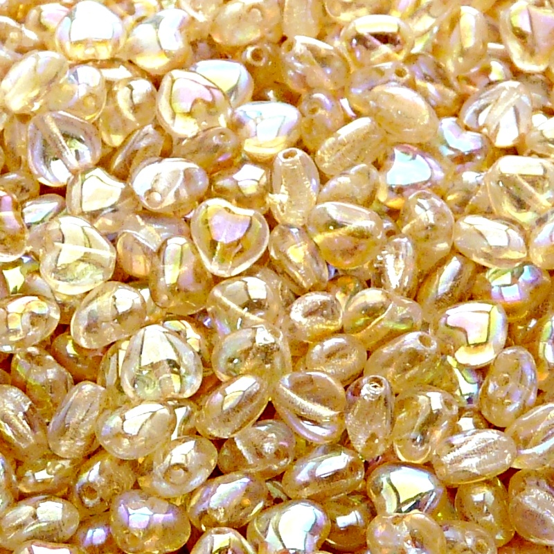 50pcs Czech Pressed Glass Heart Beads 6mm Crystal Yellow Rainbow