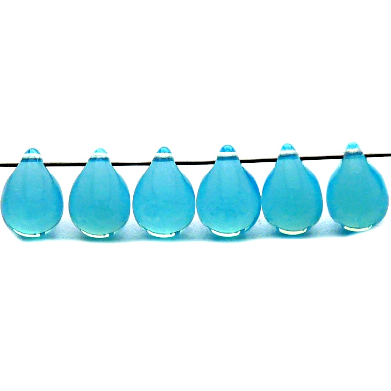 10pcs Czech Pressed Glass Teardrop Beads 10x14mm Aqua Opal