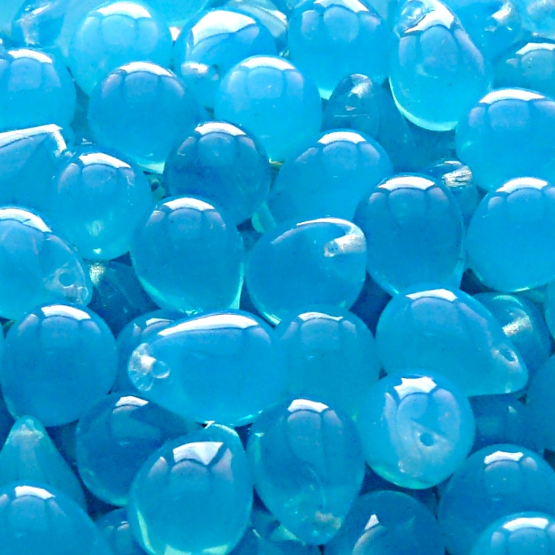 10pcs Czech Pressed Glass Teardrop Beads 10x14mm Aqua Opal