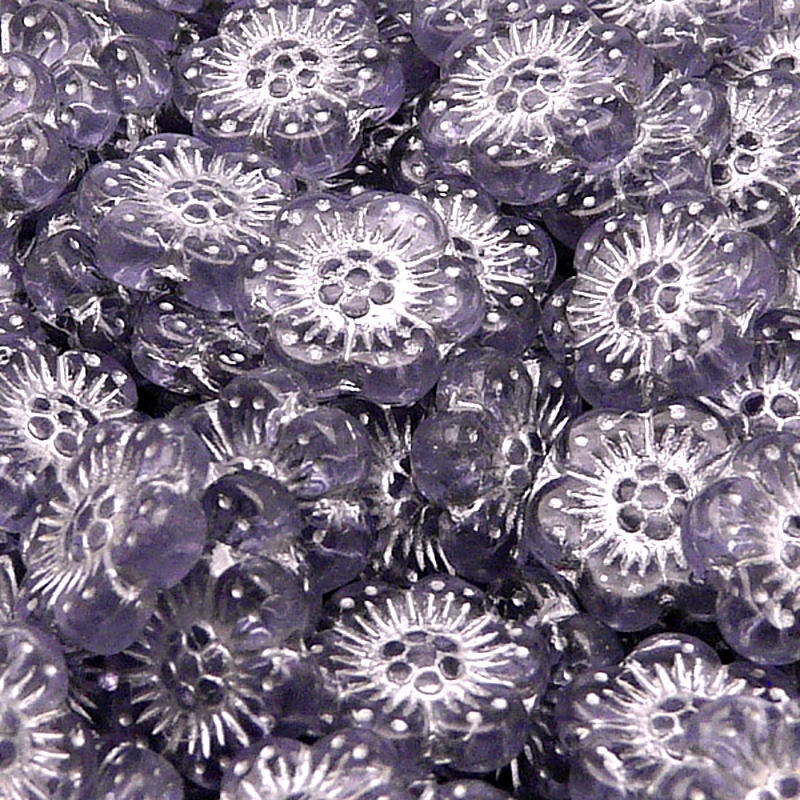 8pcs Czech Pressed Glass Flat Flower Beads 14mm Pink Alexandrite Silver Fired Color