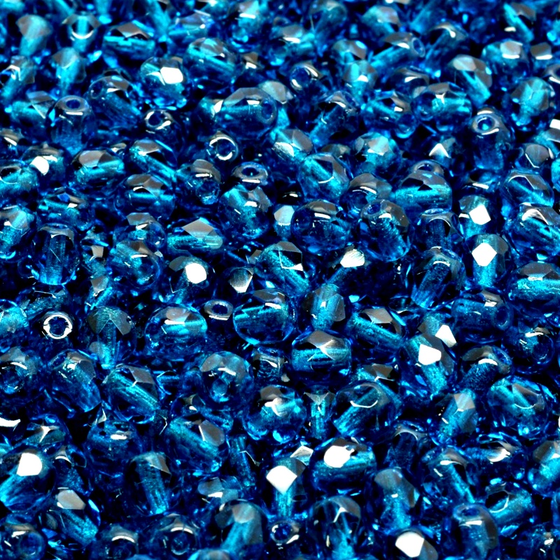100pcs Czech Fire Polished Faceted Glass Beads Round 4mm Capri Blue
