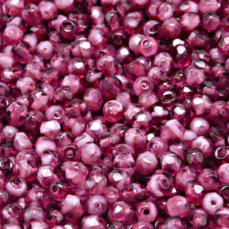 100pcs Czech Fire Polished Faceted Glass Beads Round 4mm Ruby White Moonlight (06708)