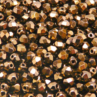 80pcs Czech Fire Polished Faceted Glass Beads Round 5mm Jet Bronze Luster